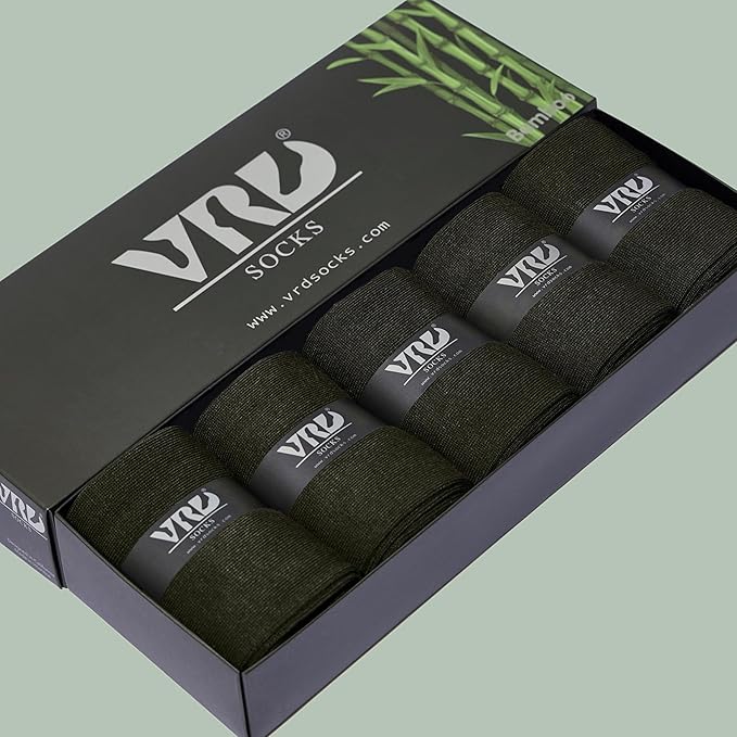 VRD Men’s Dress Socks, Bamboo 5-Pack Mens Socks, Mid Calf Length, Crew Socks Gift for Men Shoe Size 8-13