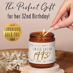 32nd Birthday Gifts for Women - 'Limited Edition 1993' Soy Candle, w/Champagne on Ice I 32 Birthday Gifts for Women I 32th Gift for Her Ideas I 9oz Reusable Jar, 50Hr Burn, Made in USA