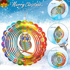 FONMY Wind Spinner Mandala Owl 12 inch 3D Stainless Steel Laser Cut Metal Art Geometric Pattern Hanging Wind Spinner, Kinetic Yard Art Decorations - Indoor/Outdoor Décor