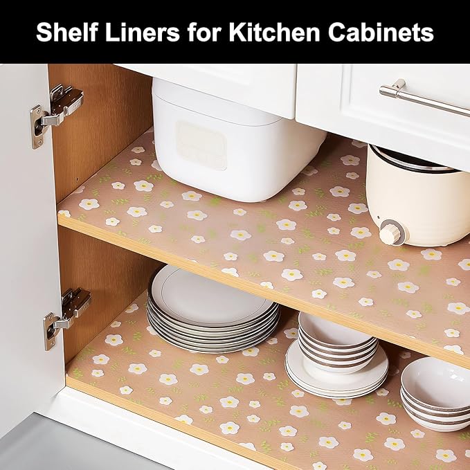 Cooyes Shelf Liner – Premium Non-Adhesive Cabinet & Drawer Liner for Kitchen – Waterproof Shelf Paper with Modern Pattern – Durable EVA Cabinet Mat – Easy to Cut