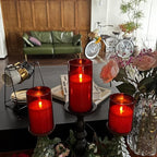 Flameless Candles, LED Candles with Remote Control and Timer, New Real Flickering 3D Wick Battery-Powered Acrylic Column Candles for Romantic Ambiences and Home Décor, Set of 3 (Red)