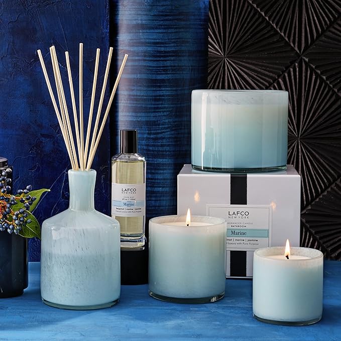 LAFCO New York Reed Diffuser Refill, Marine - 8.4 oz - Up to 4-Month Fragrance Life - Includes Natural Wood Reeds - Free of Dyes & Propellants - Made in The USA