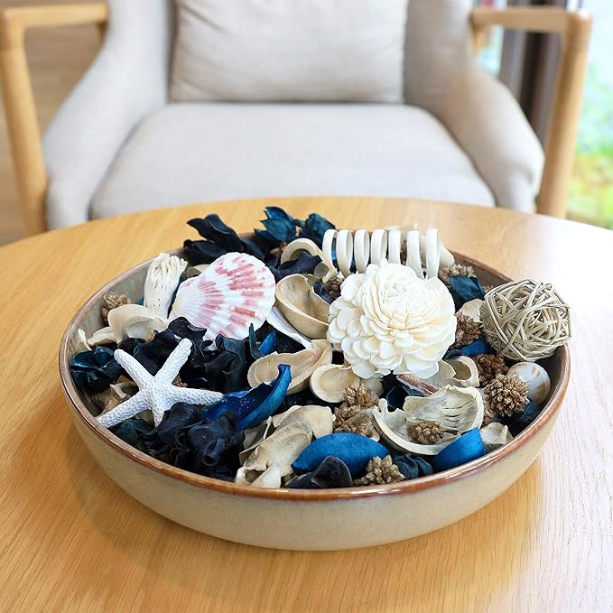 Qingbei Rina Summer Potpourri Dried Flowers, Ocean Breeze Scented Potpourri Bowl Filler,Vase Filler,Home Fragrance, Beach Coastal Sea Shell Bathroom Decor,14 oz(Blue)