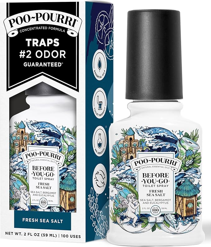 Poo-Pourri Before-You-Go Toilet Spray, Fresh Sea Salt, 2 Fl Oz, Up to 100 Uses, Bathroom Odor Deodorizer with Essential Oils for Home or Work, Travel Essentials, TSA Approved Size, Sea Salt Bergamot