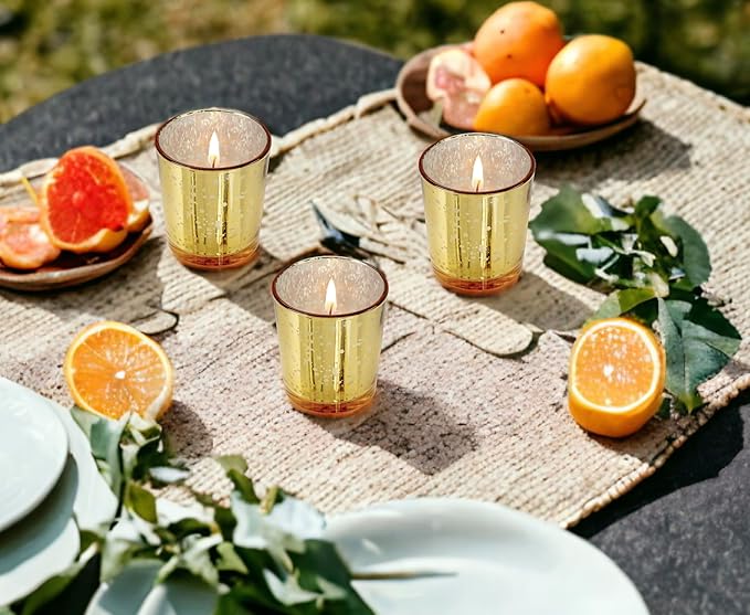 Mister Candle - Citronella Scented Gold Mercury Filled Glass Votive Candles Jar, Perfect Home Decoration, Wedding Favors Hand Poured in USA (Set of 12) (Citronella)