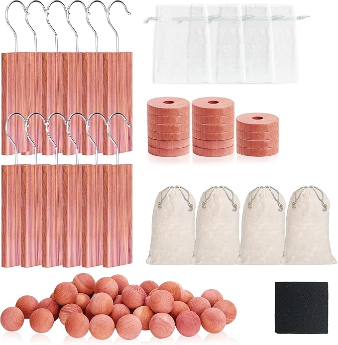 Cedar Blocks for Clothes Storage 80Pcs, Cedar Ball and Chips for Closets and Drawers,Natural Cedarwood for Closets, Fresh Scented Sachets