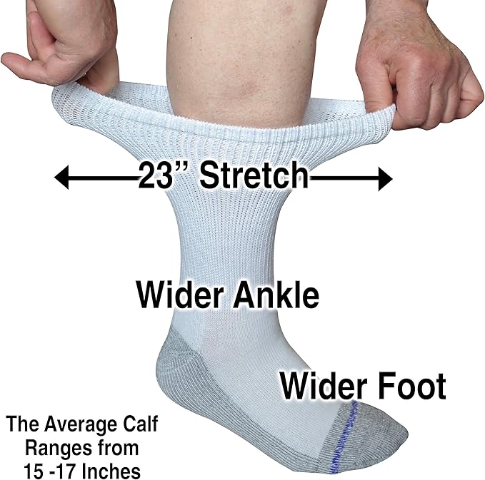 Loose Fit Stays Up Men's and Women's Casual Crew Socks (Pack of 3) Made in USA! Cushioned Sole
