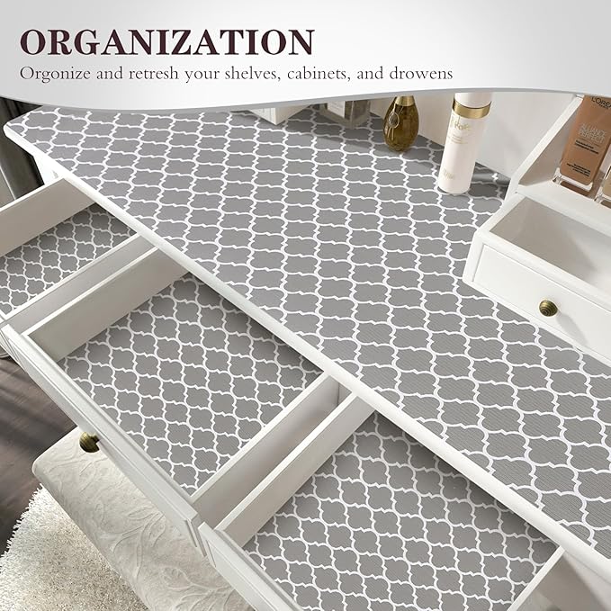 Drawer and Shelf Liner, Non-Slip Kitchen Cabinet Liners Non-Adhesive Thick Strong Grip Waterproof Washable Mats Protect Dresser Shelves Cupboard Bathroom Cabinets, Gray, 12 in X 10 FT