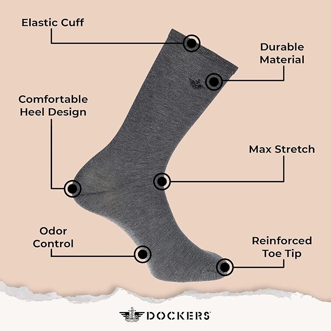 DOCKERS Men's Performance Socks - 3-Pairs and 6-Pairs Athletic and Dress Crew Socks for Men