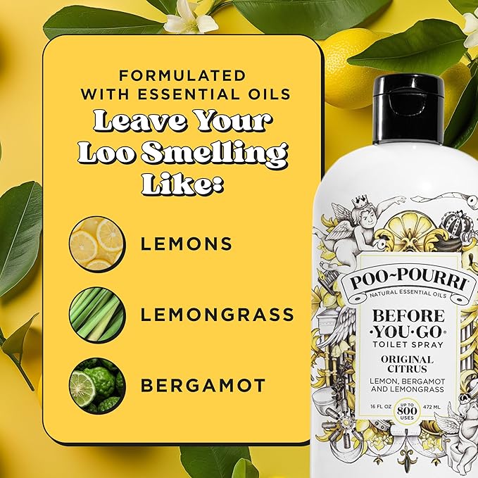 Poo-Pourri Before-You-Go Toilet Spray Refill, Original Citrus, 16 Fl Oz, Up to 800 Uses, Bathroom Odor Deodorizer with Essential Oils for Home or Work, Lemon, Bergamot and Lemongrass Scent
