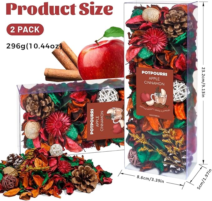 STRN Potpourri Bowl Filler – Cinnamon&Apple Scented Dried Flower Bags, Bowl Vase Filler, Decorative Potpourri for Vase or Bathroom – Long-Lasting Fresh Aroma Gift for Home Decor