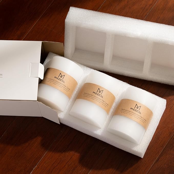 MOZEAL 3" x 6" Hand-Poured Unscented Candle,Dripless Pillar Candle Set of 3,Long Lasting Burning,Approx 120 Hours Burn Time,Rustic Country Style,for Wedding,Dinner,Christmas and Home Decor,Brown