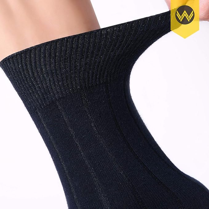 WANDER Mens Dress Socks Double Needle Rib Cotton Solid Premium Socks Lightweight Classic Business Socks 6/8 Pairs 7-12/13-15