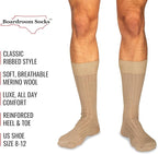 Merino Wool Mid-Calf Dress Socks for Men, Ribbed Dress Socks