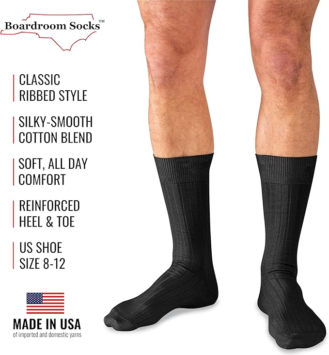 Cotton Dress Socks for Men – Comfortable Men’s Executive Socks – Classic Mid-Calf Dress Socks by Boardroom Socks