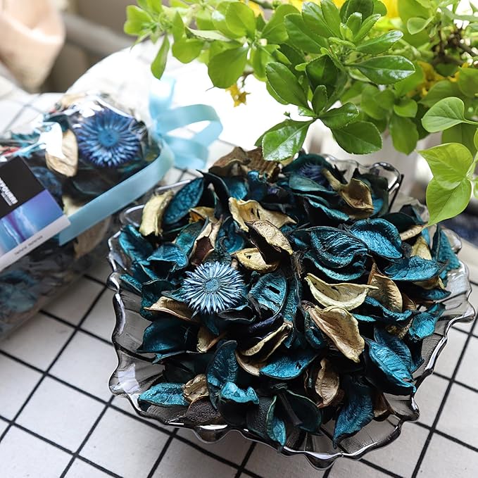 Qingbei Rina Potpourri Bags,Ocean Breeze Scented Potpourri Dried Flower, Bowl Vase Filler, Home Fragrance Sachet Petal,Seashell Beach Coastal Decor, 8.4 oz(Turquoise Teal)