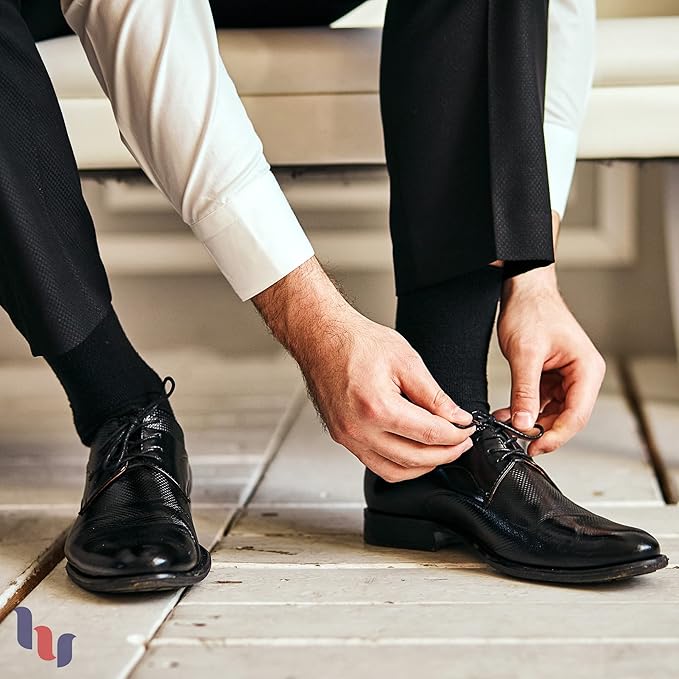Hugh Ugoli Men's Cotton Dress Socks for Business & Trouser, Thin & Seamless Crew Socks, 4 Pairs with Gift Box, Shoe Size 8-12