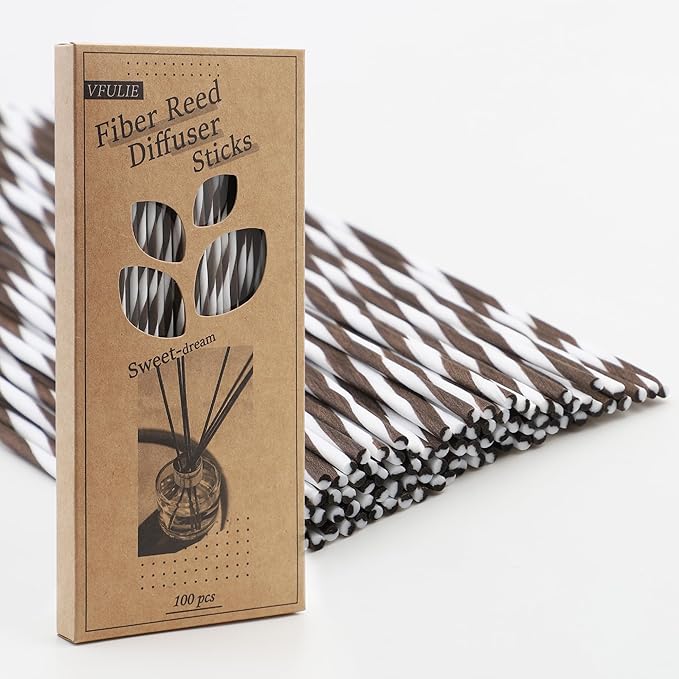 VFULIE 100PCS Reed Diffuser Sticks, 10 Inch Natural Rattan Wood Sticks Essential Oil Aroma Diffuser Sticks Refill Replacement for Aroma Fragrance (Spiral in Brown and White)