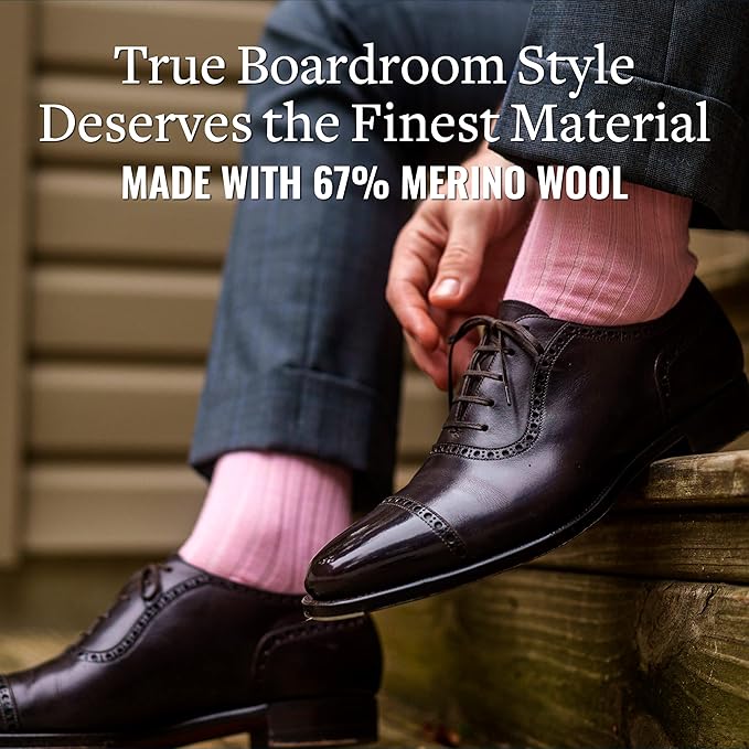Merino Wool Mid-Calf Dress Socks for Men, Ribbed Dress Socks