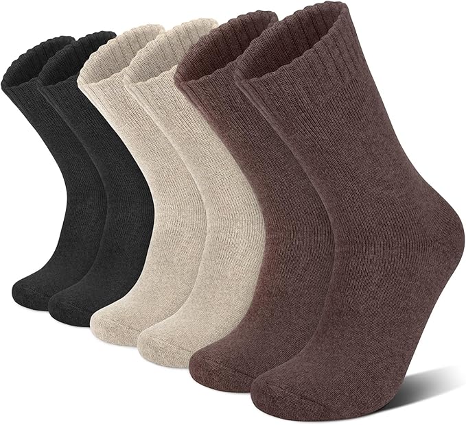 6 Pairs Merino Wool Socks for Men Thick Warm Thermal Winter Striped Dress Hiking Crew Men Socks Size 9-14