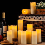 Flameless Candles Flickering LED Candles Set of 12 (D:2.2" X H:5") Ivory Real Wax Pillar Battery Opeated Candles with 10-Key Remote and Cycling 24 Hours Timer