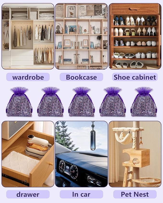 26 Pack French Lavender Sachet Bags, 100% Natural French Potpourri Dried Lavender Sachets for Drawers and Closets, Strong Smell Fragrance Fresh Scents Home