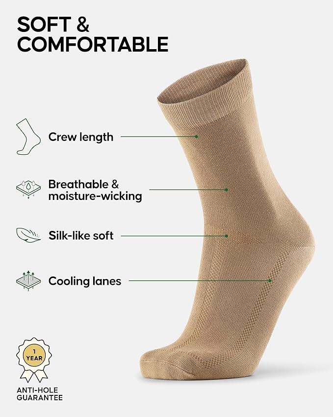 DANISH ENDURANCE Viscose Dress Socks, Premium, Soft, Breathable, Dress Socks for Men & Women, Unisex, 6-Pack