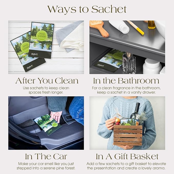 Simplicity Scents Pine Lands Scented Sachets Pack of 6, Everyday - Long-Lasting Scented Bags, Home Fragrance, Air Freshener & Deodorizer for Closet, Room, Drawer, or Cars, Made in USA