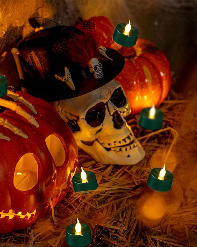 BEICHI Green Flameless Candles, 24-Pack LED Tea Lights Candles Battery Operated, Electric Fake Tealight Candles, Votive Candles Bulk for Halloween, Christmas, Party, Mardi Gras