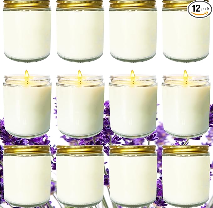 12 Pcs 8 Oz Bulk White Soy Candles,Lavender Scented Candles Set,Bulk Aromatherapy Candle,Great Stress Relieving Scented Candle for Girls as a Gift for Birthdays, Weddings and More!