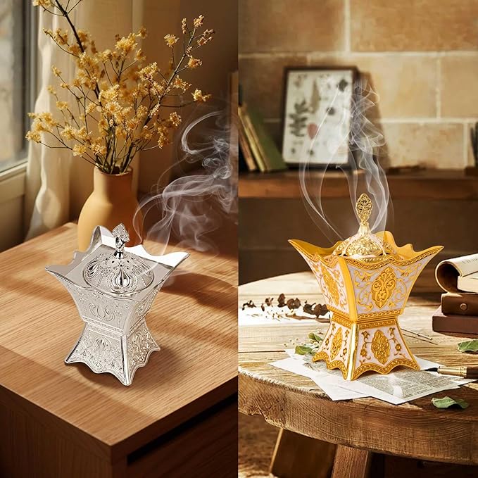 Bakhoor Incense Burner, Charcoal Incense Burner - for Yoga, Spa Aromatherapy, Office & Home Decor, Trophy Shape (Gold)