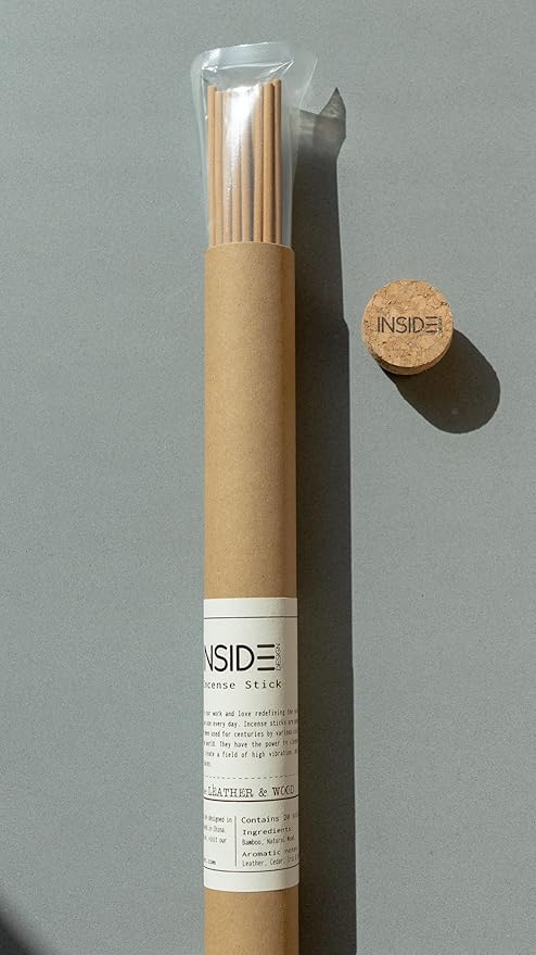 Leather & Wood Incense Sticks – 11 Inch Bamboo and Natural Wood Blend – Clean-Burning, Low Smoke – 1 Hour Burn Time – 20 Sticks.