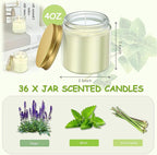 ACITHGL 36 Pcs 4oz Mini Mason Jar Candles Small Scented Candles Bulk Aromatherapy Ideal Souvenir Favors for Wedding Birthday Party (Sage, Mint, Citronella, Gold)