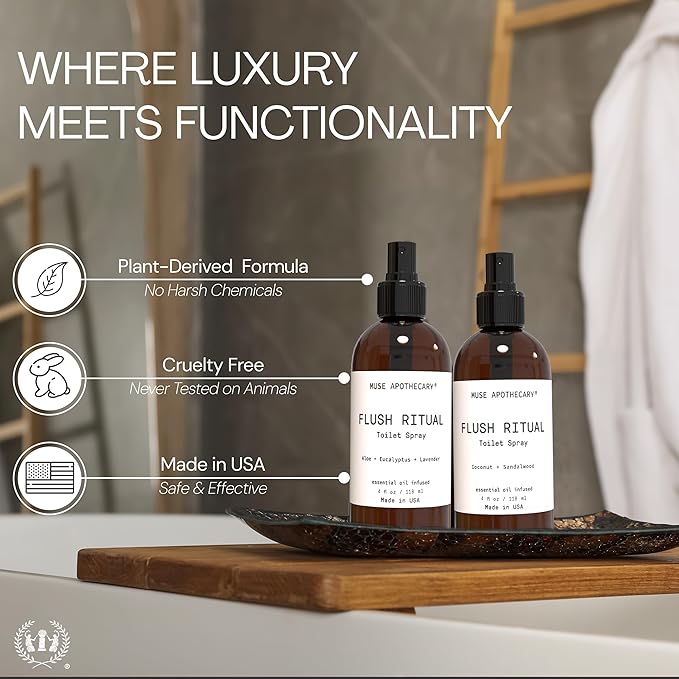 Muse Apothecary Flush Ritual - Aromatic & Refreshing Toilet Spray, Use Before You Go, 4 oz, Infused with Natural Essential Oils - Coconut + Sandalwood, 3 Pack