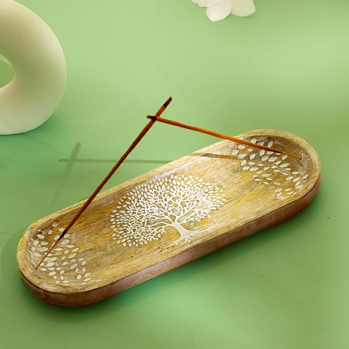 raajsee Incense Holder Hand Carved-Incense Burner Holder –Ash Catcher - Incense Stick Holder - Meditation & Yoga - Great Gift for Any Occasion Size 11x4 inch