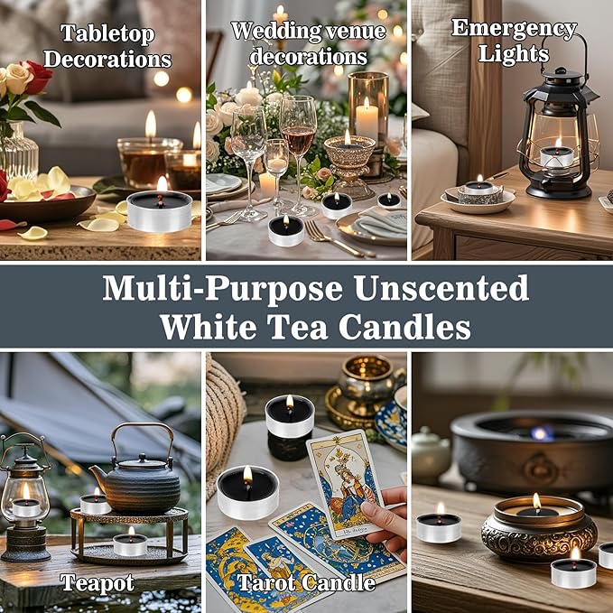 Black Tealight Candles Bulk - Mini Votive Tea Tree Lights Tea Lights Candles with Cotton Wick for Home,Pool,Shabbat,Wedding,Emergencies,Christmas 25PCS