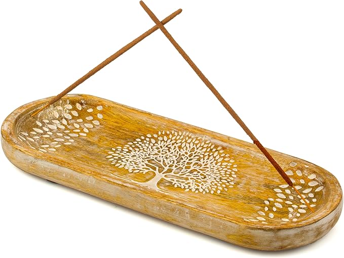 raajsee Incense Holder Hand Carved-Incense Burner Holder –Ash Catcher - Incense Stick Holder - Meditation & Yoga - Great Gift for Any Occasion Size 11x4 inch