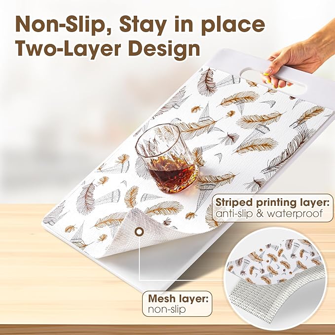 Drawer and Shelf Liner, Non-Slip Kitchen Cabinet Liners Non-Adhesive Thick Strong Grip Waterproof Washable Mats Protect Dresser ShelvesCabinets, Feather, 12 in X 20 FT