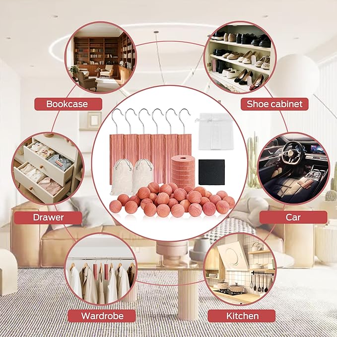 Cedar Blocks for Clothes Storage 80Pcs, Cedar Ball and Chips for Closets and Drawers,Natural Cedarwood for Closets, Fresh Scented Sachets