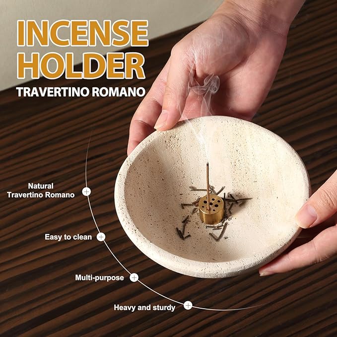Travertine Incense Holder 2PCS, Natural Marble Incense Holder for Sticks with 9 Incense Holes, Sturdy Incense Burner Ash Catcher, Ideal for Meditation, Relaxing