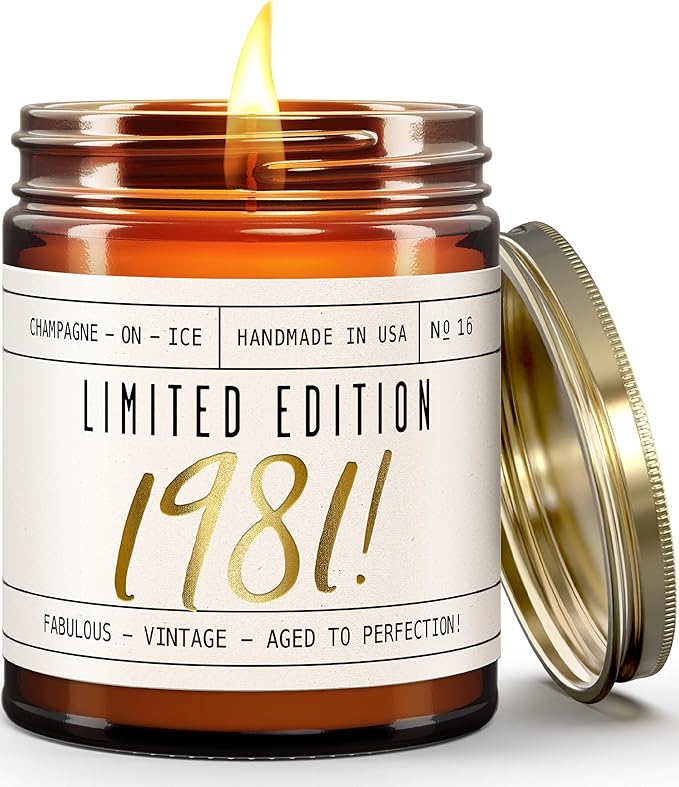 44th Birthday Gifts for Women - 'Limited Edition 1981' Soy Candle, w/Champagne on Ice I 44 Birthday Gifts for Women I 44th Gift for Her Ideas I 9oz Reusable Jar, 50Hr Burn, Made in USA