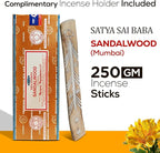 Satya Sandalwood Incense Sticks 250 gm Pack, Insenses with Raajsee Insence Holder Bundle, Nag Champa Natural Incense