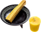 Palo Santo Smudge Kit with Soapstone Incense Holder and Beeswax Votive Candle - Incense Kit for Spiritual Cleansing, Home Fragrance, Witchcraft Supplies, Spiritual Gifts
