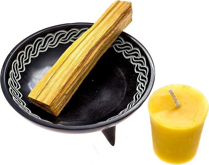 Palo Santo Smudge Kit with Soapstone Incense Holder and Beeswax Votive Candle - Incense Kit for Spiritual Cleansing, Home Fragrance, Witchcraft Supplies, Spiritual Gifts