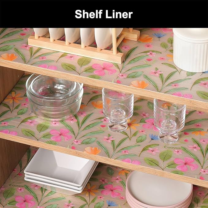 Cooyes Shelf Liner – Premium Non-Adhesive Cabinet & Drawer Liner for Kitchen – Waterproof Shelf Paper with Modern Pattern – Durable EVA Cabinet Mat – Easy to Cut