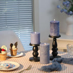 Blue Pillar Candles Set of 3 - Hand-Poured Unscented Candles,Smokeless Dripless Candles for Dinner Table and Home, Set of 3 in Different Sizes (3"x4", 3"x5", 3"x6")