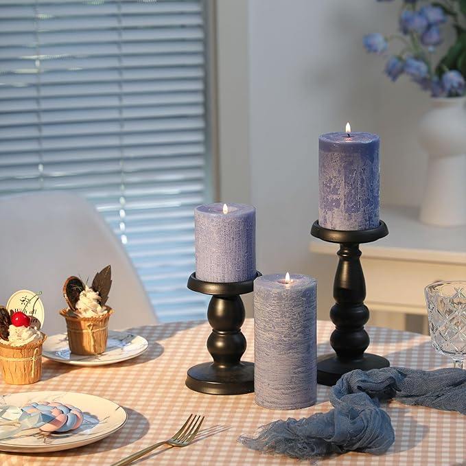 Blue Pillar Candles Set of 3 - Hand-Poured Unscented Candles,Smokeless Dripless Candles for Dinner Table and Home, Set of 3 in Different Sizes (3"x4", 3"x5", 3"x6")