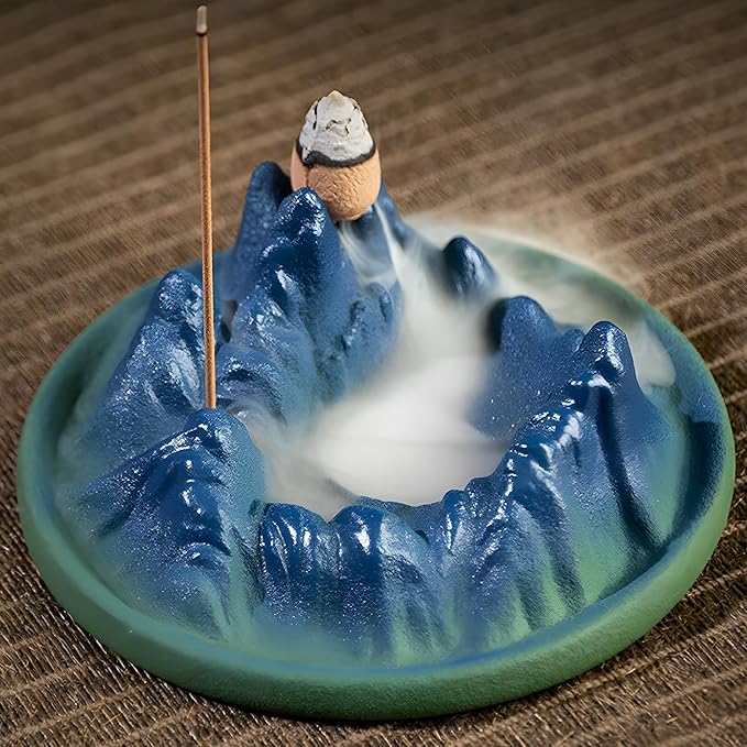 Backflow Incense Burner, Green Mountain Incense Holder for Cone Incense Stick,Ash Catcher,Aromatherapy Bathroom and Home Decoration
