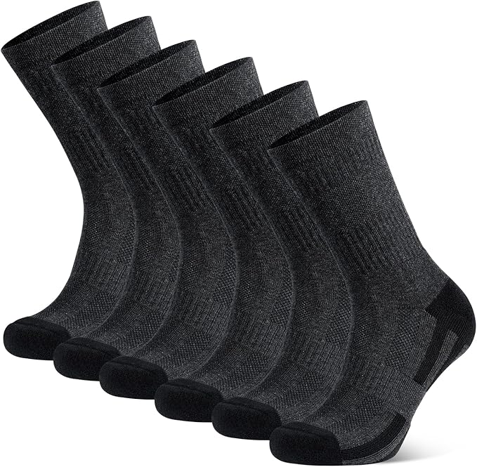 Men's Cotton Crew Work Socks, 3 Pairs Cushioned Moisture-Wicking Athletic Socks for Hiking Sports Running