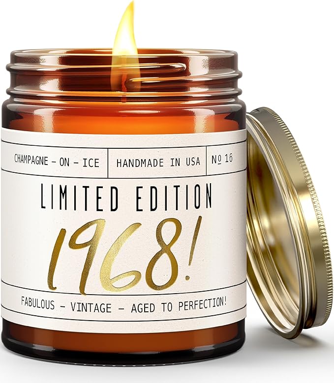 56th Birthday Gifts for Women - 'Limited Edition 1968' Soy Candle, w/Champagne on Ice I 56 Birthday Gifts for Women I 56th Birthday Gift for Her Ideas I 9oz Reusable Jar, 50Hr Burn, Made in USA
